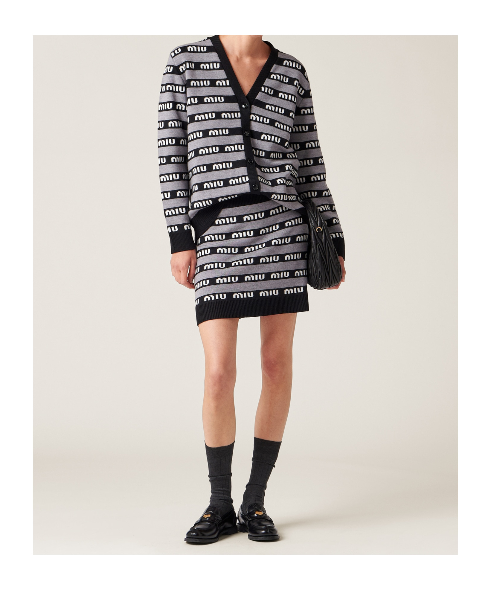 Miu Miu Logo-intarsia Wool Cardigan In Black