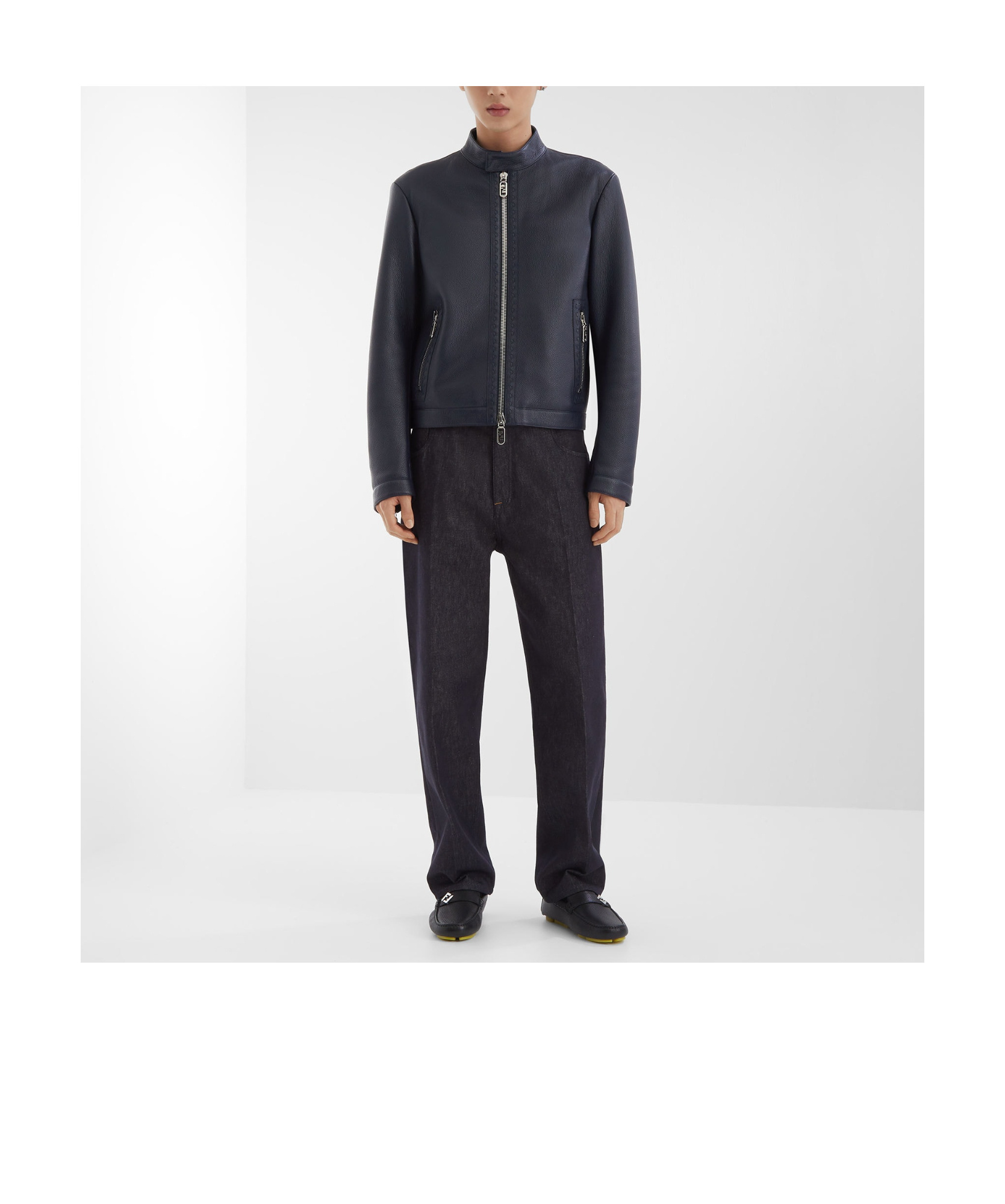 Fendi Ff Squared Leather Loafers In Black