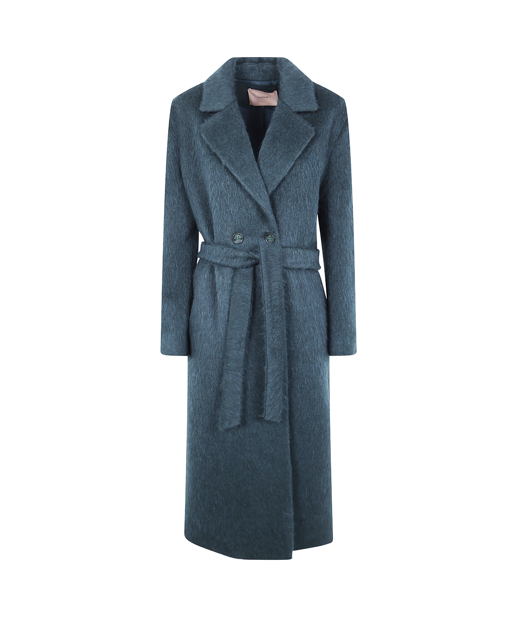 Twinset Belted Double-breasted Coat In Green