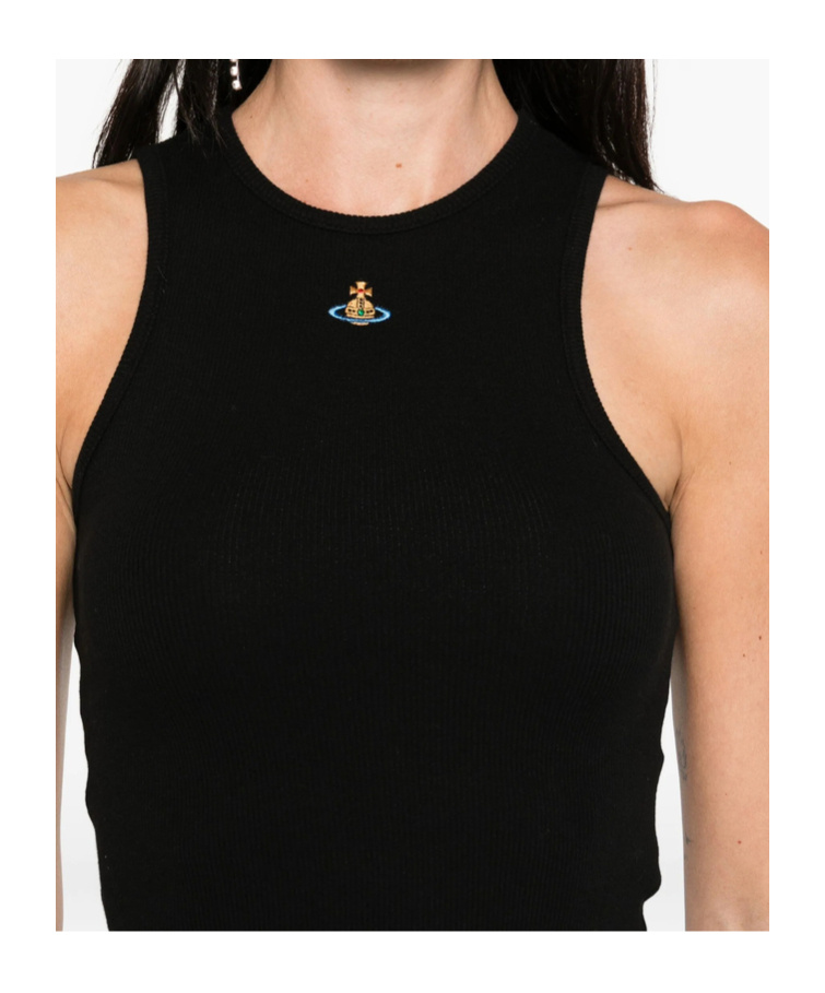 Vivienne Westwood 90s Orb-embellished Ribbed Tank Top In Black