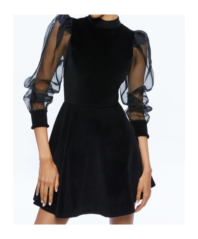Alice And Olivia Paulette Mock-neck Puff-sleeve Dress In Black