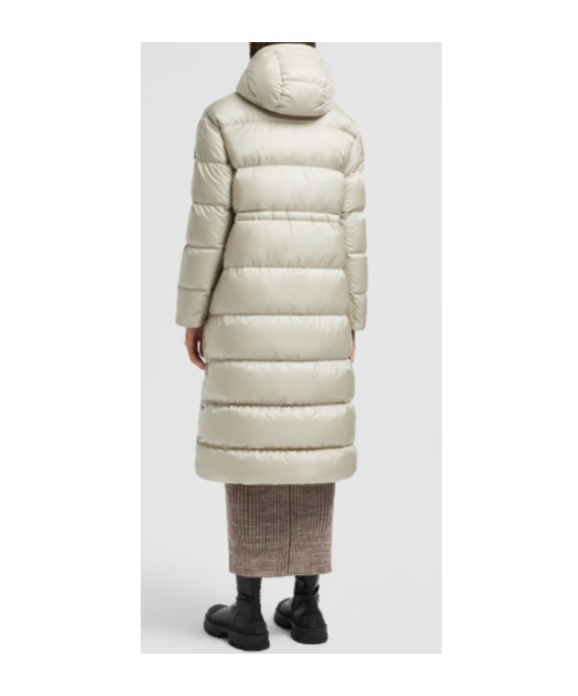 Moncler Boulogne Reversible Long Down Jacket Beige In Nude