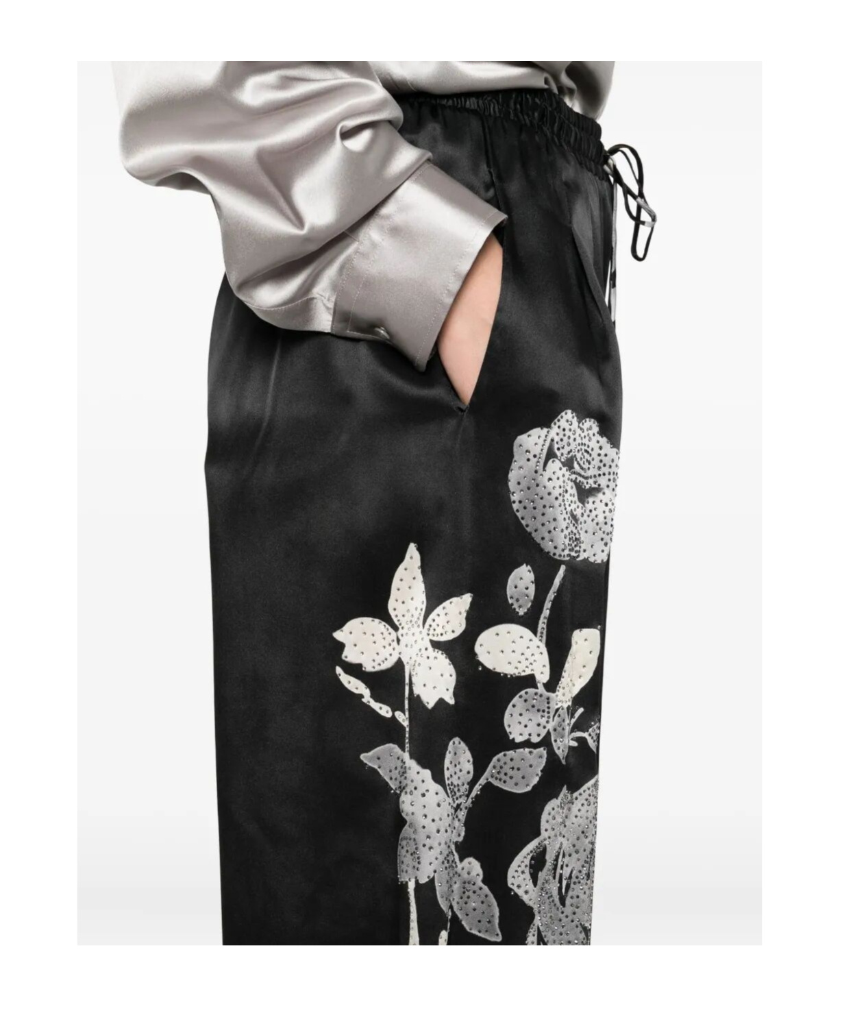 Ermanno Scervino Floral-print Drawstring-waist Trousers In Black