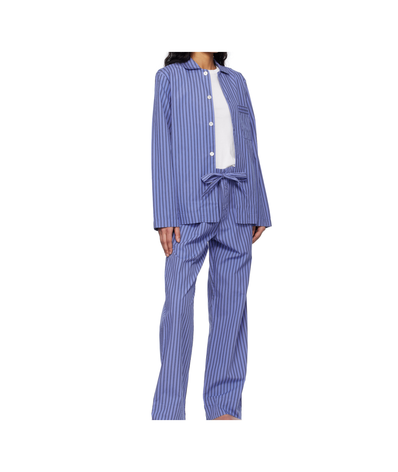 Tekla Camp-collar Striped Organic Cotton-poplin Pyjama Shirt In Blue