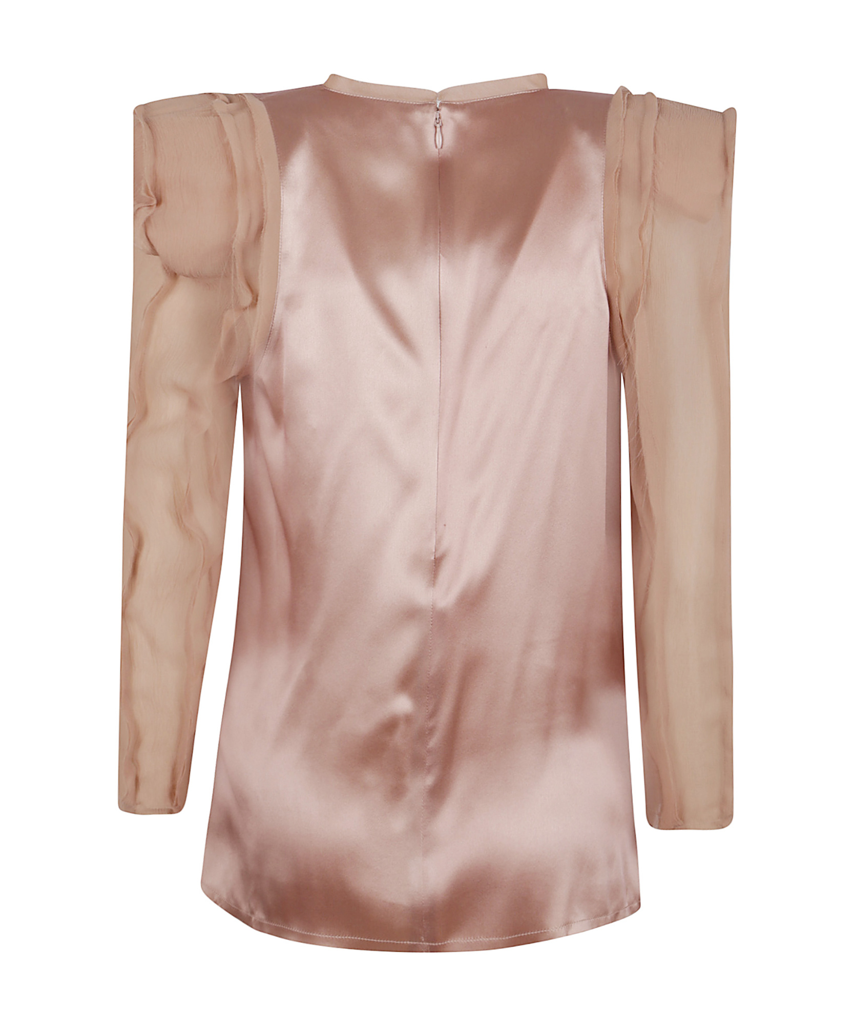 Balmain Long Sleeves Silk Crepe Draped Top In Pink Beige