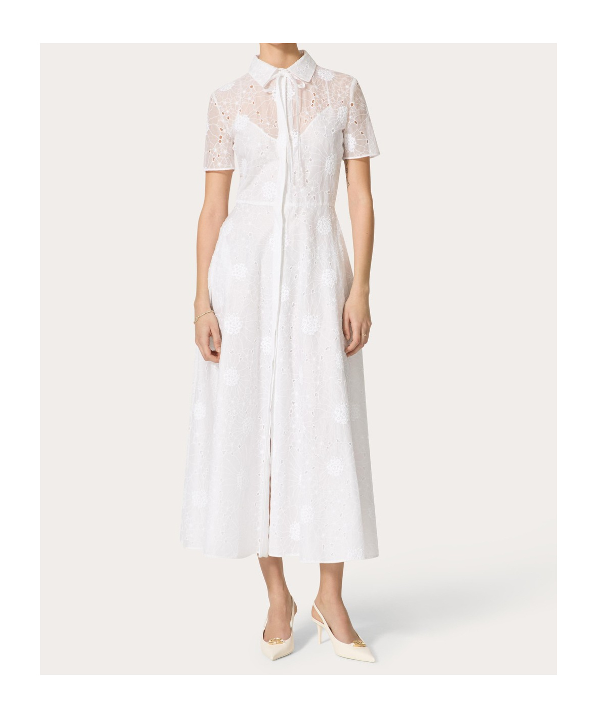 Valentino Broderie-anglaise Midi Dress In Ivory