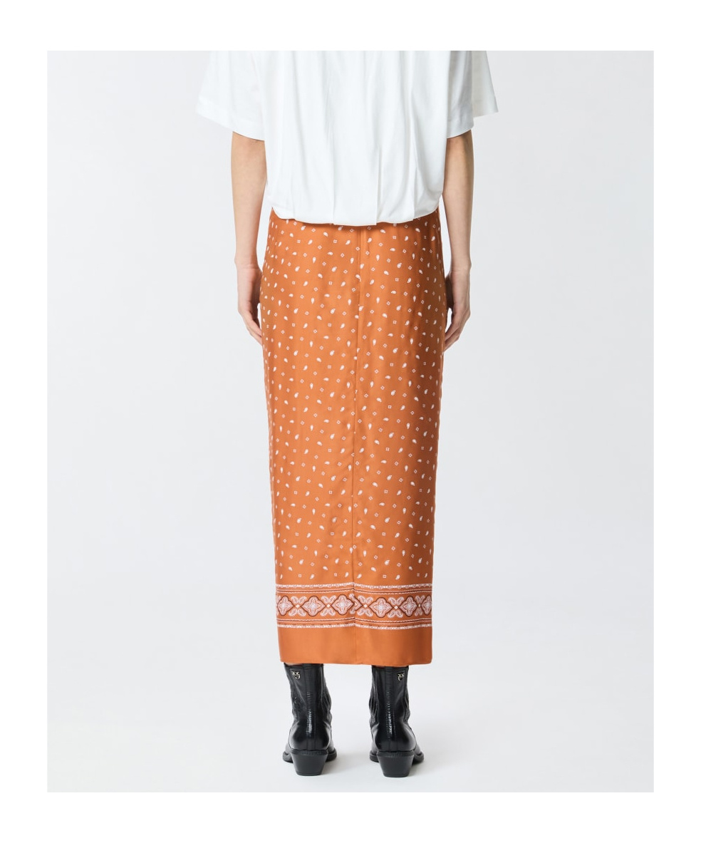 Pinko Bandana-print Finished Edge Skirt In Orange