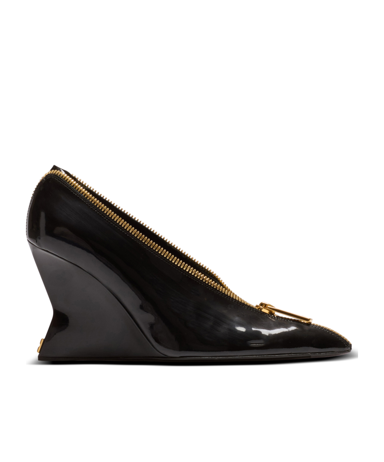 Balmain Zip Wedge Pumps In Patent Leather In Black