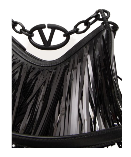 VALENTINO GARAVANI VLOGO MOON MINI HOBO BAG WITH SEQUIN FRINGES
