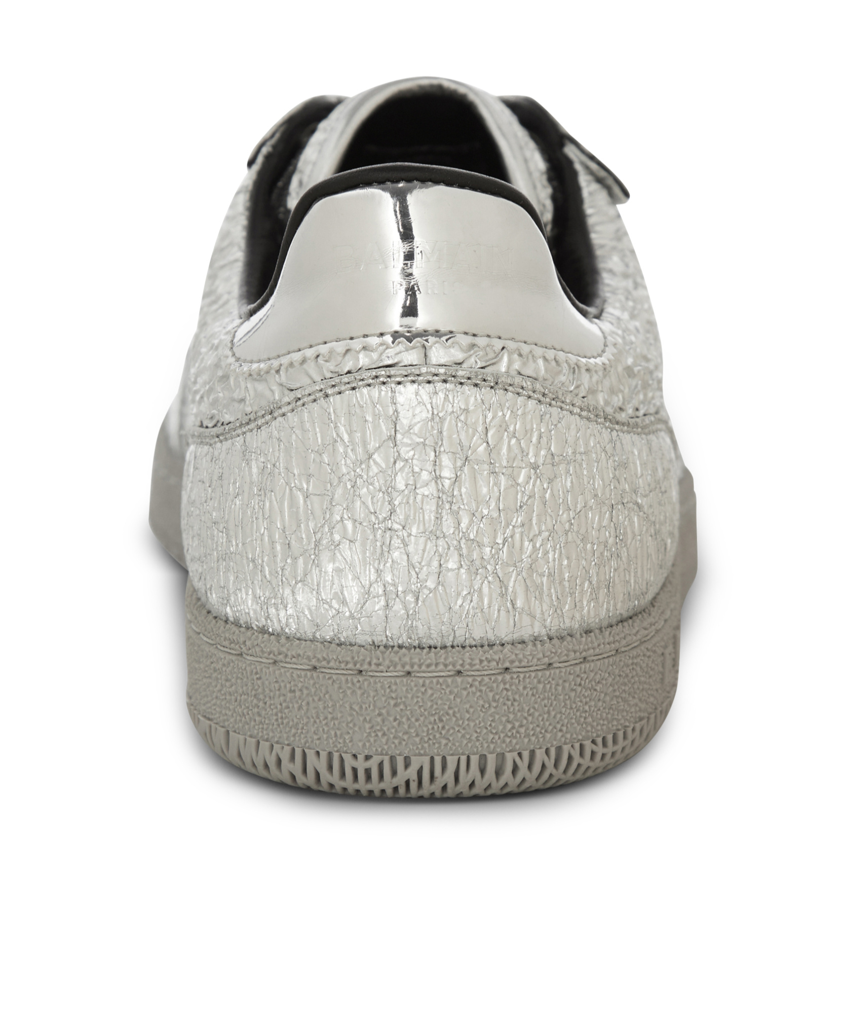 Balmain Swan Metallic-leather Sneakers In Gray
