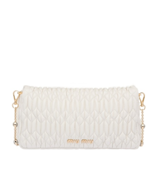 Miu Miu Miu Crystal Matelassé Shoulder Bag In Nude