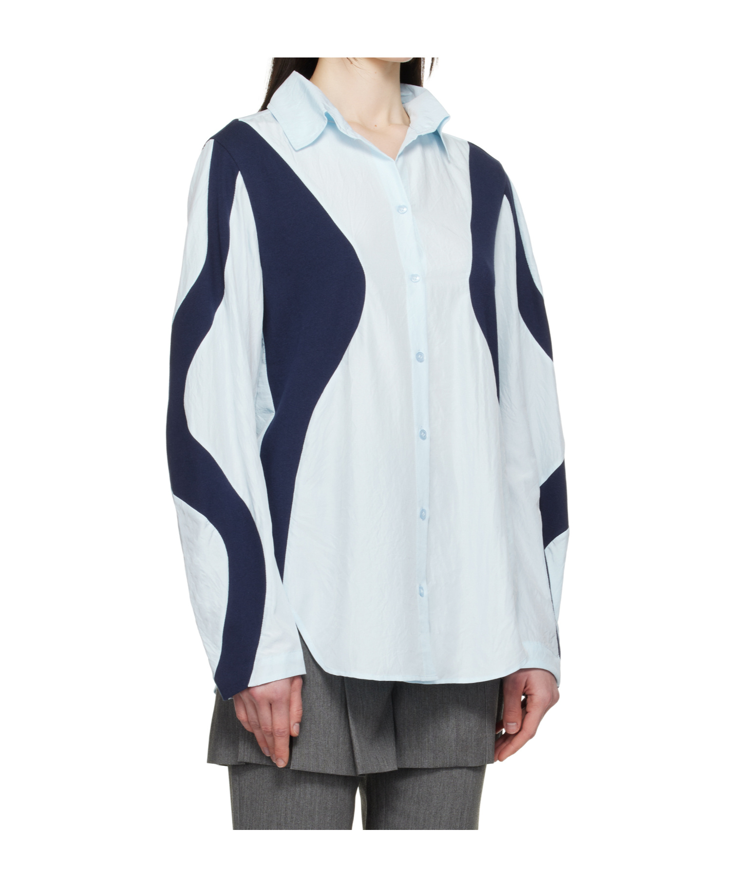 Open Yy Curved Patchwork Shirt In White