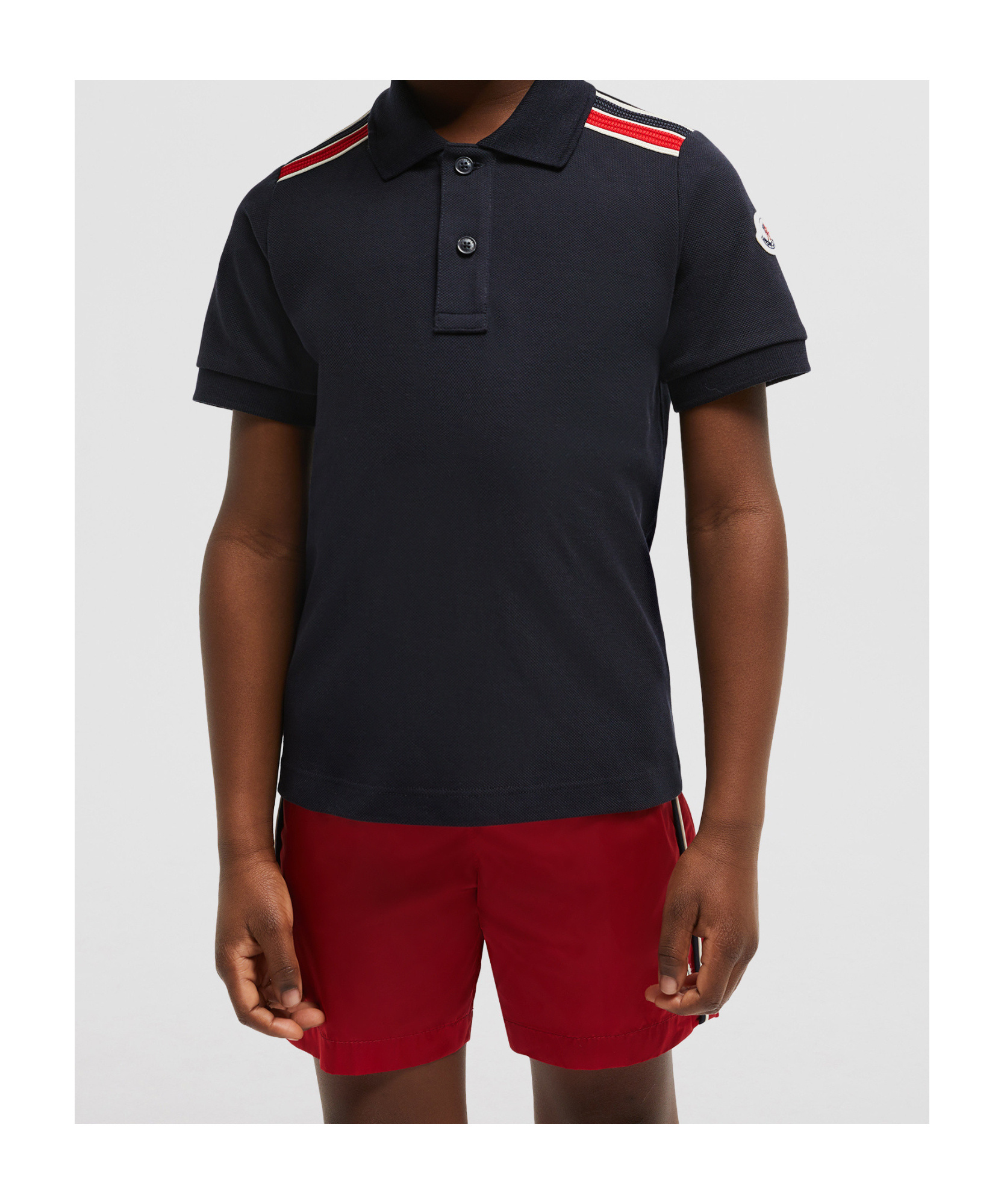 Moncler Tricolour-trimmed Cotton Piquet Polo Shirt In Blue