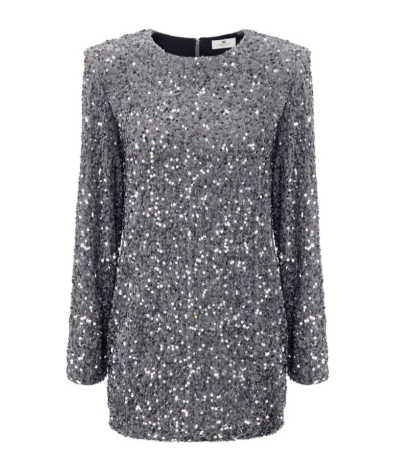 Elisabetta Franchi Sequinned Chenille Mini Dress In Gray