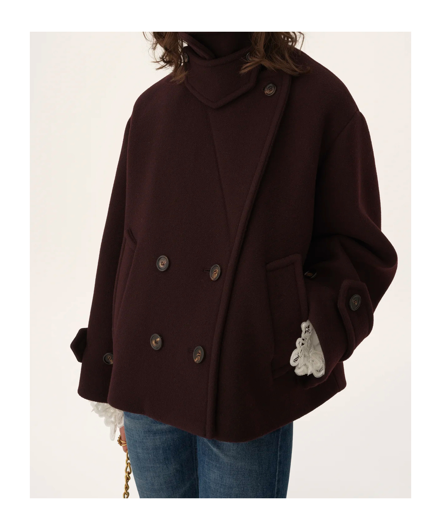 Chloé Oversized Short Coat In Wool In Burgundy