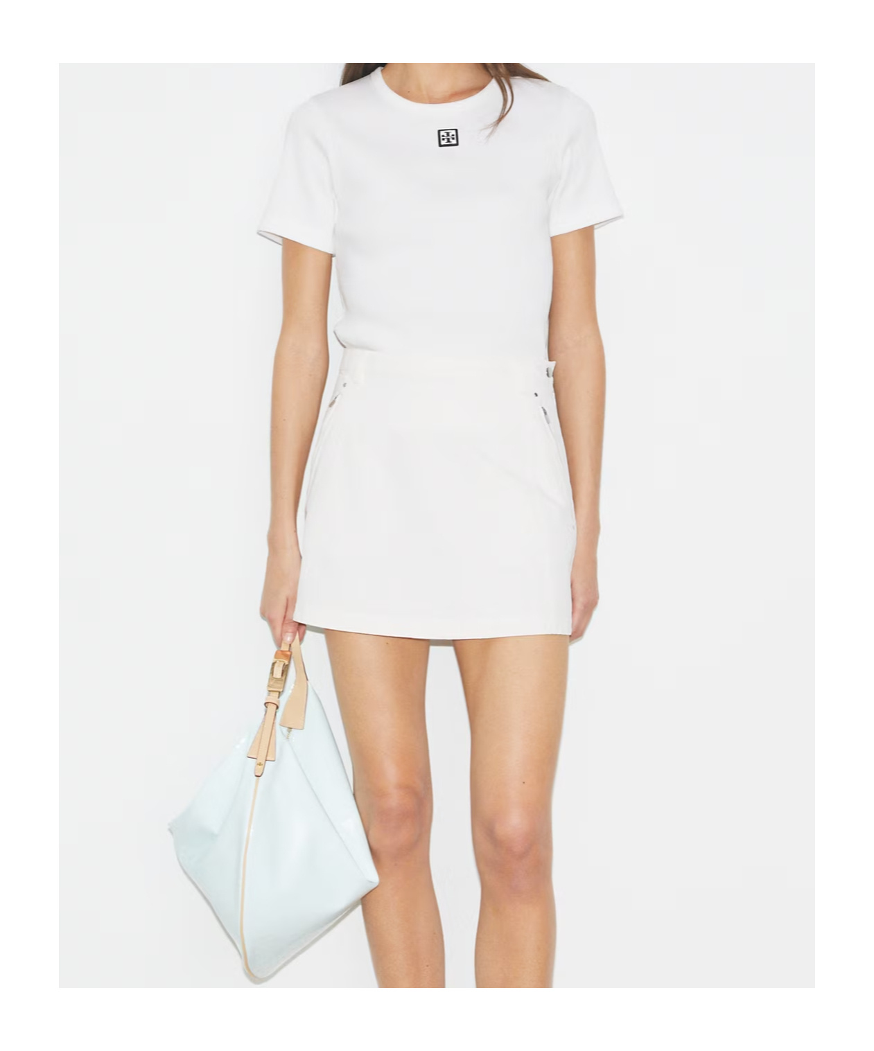 Tory Burch Cotton Rib Logo Tee In White