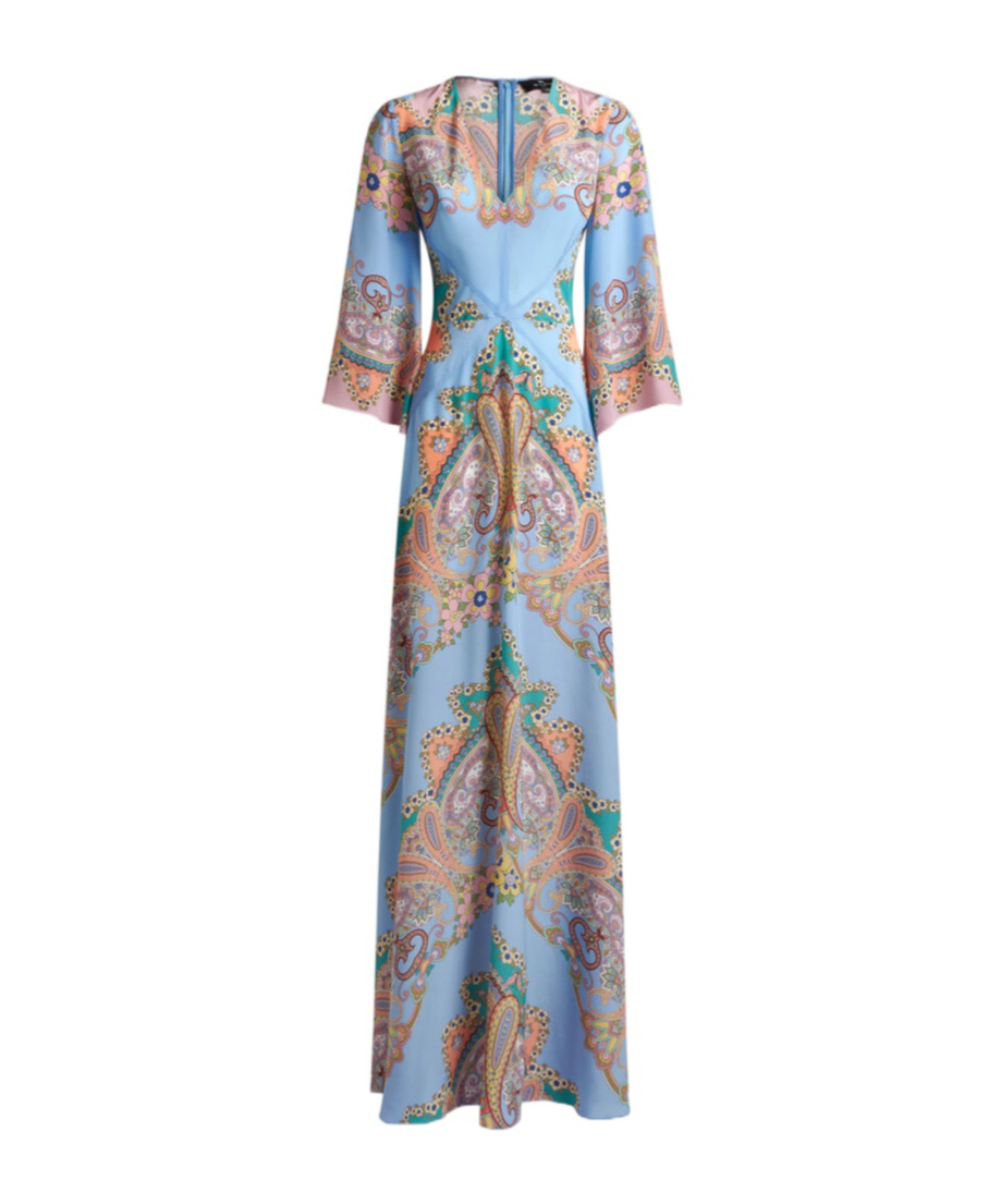 Etro Multicolor Long Dress With All-over Paisley Print And V-neck In Silk Woman In Multicolor