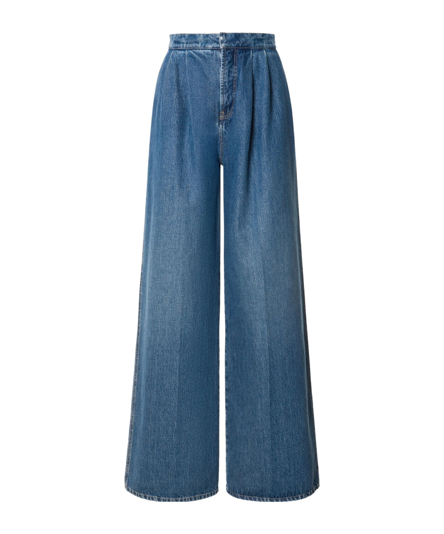 Alberta Ferretti High Waist Wide Leg Trousers With Pleats In Blue
