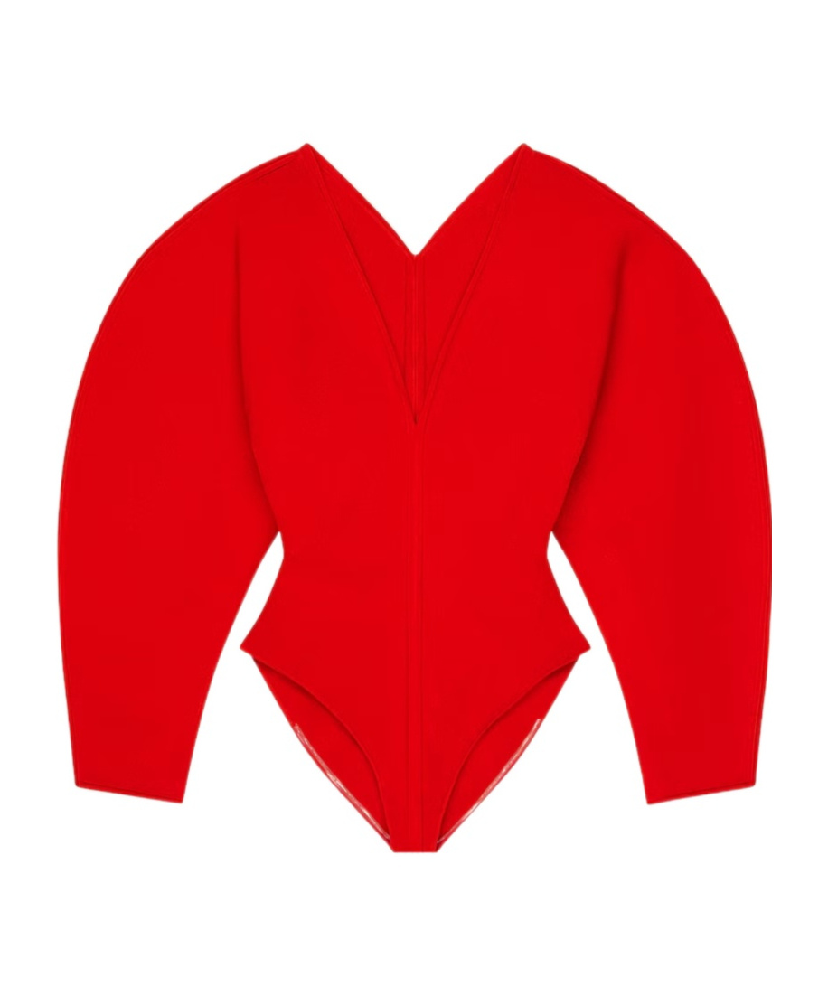 Givenchy Cocoon Bodysuit In Engineered Knit In Poppy Red