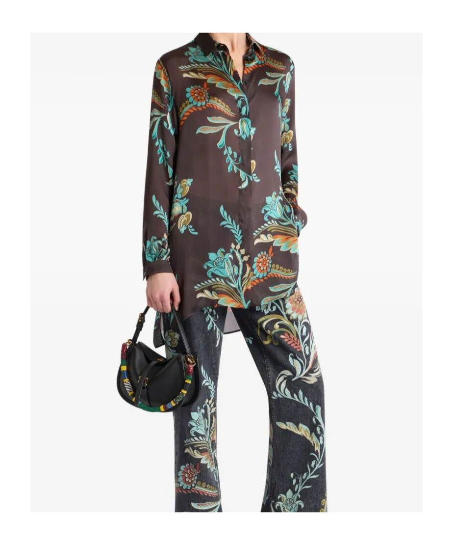 Etro Long Shirt With Daffodil Motif In Animal Print