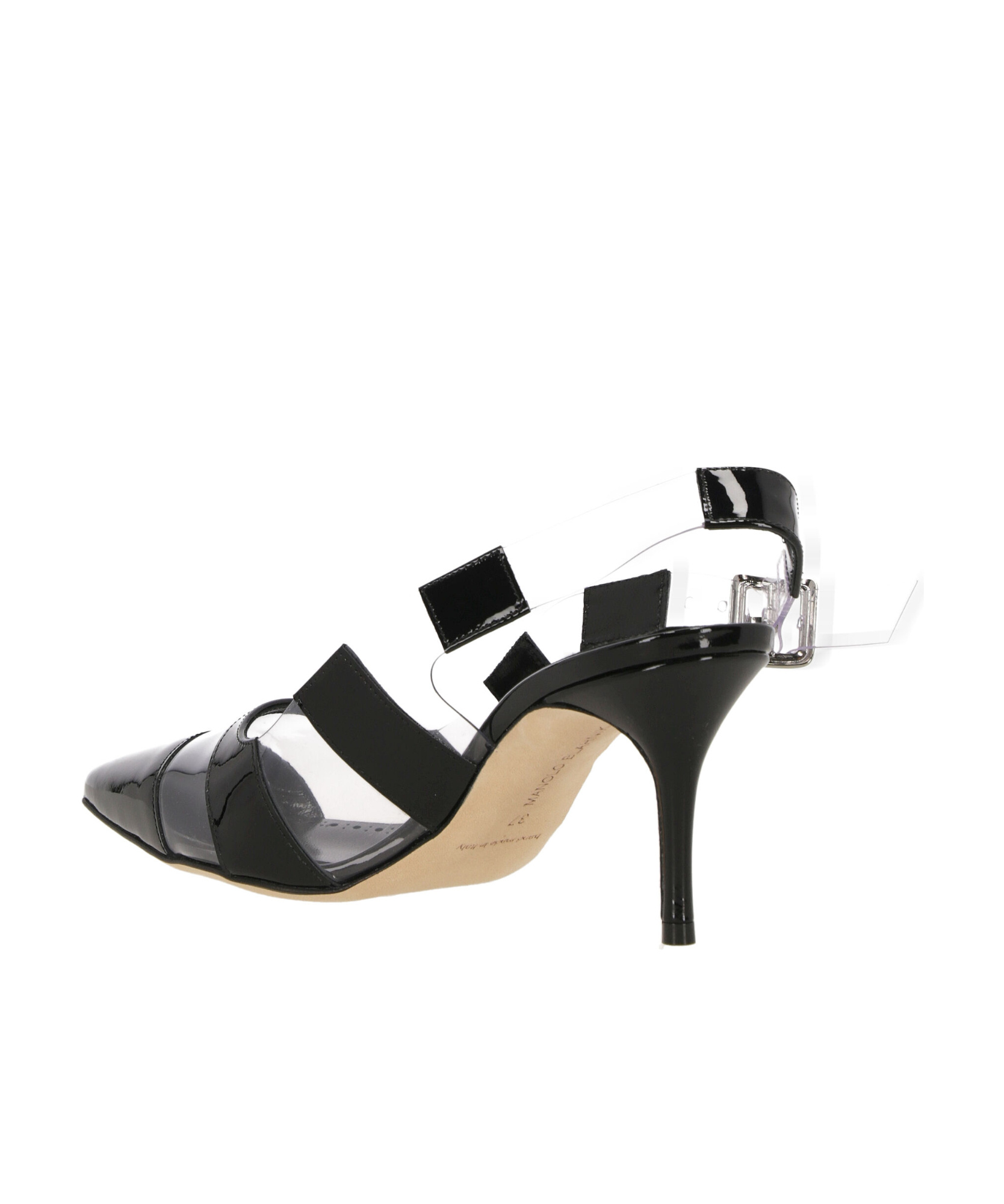 Manolo Blahnik Uxra Patent Leather And Pvc Slingback Pumps In Black