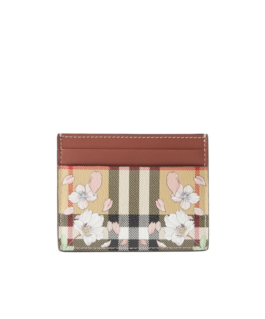 Burberry Floral-check Leather Wallet In Multicolor
