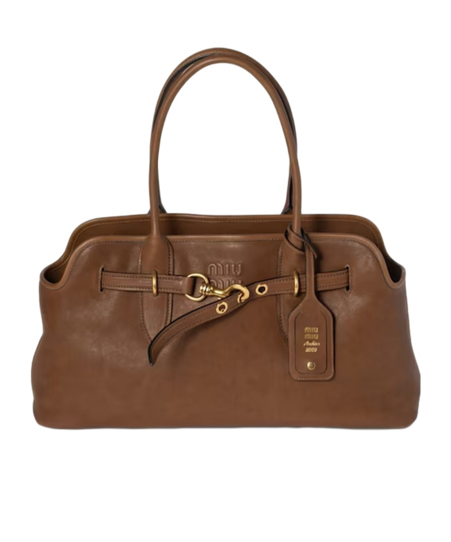 Miu Miu Large Aventure Nappa Leather Shoulder Bag In Brown