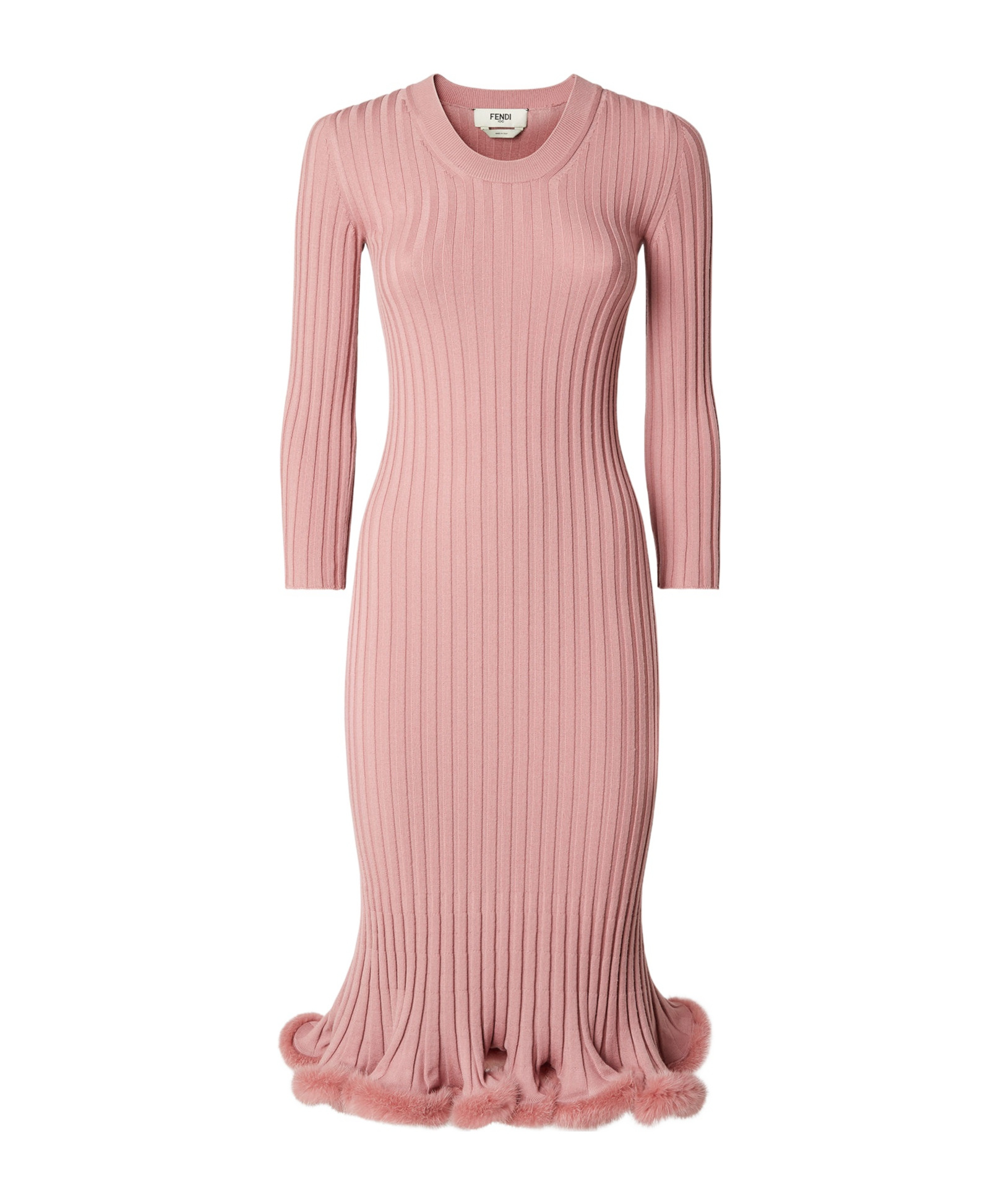 Fendi Stretch Wool Blend Dress With Ruffled Hem In Pink