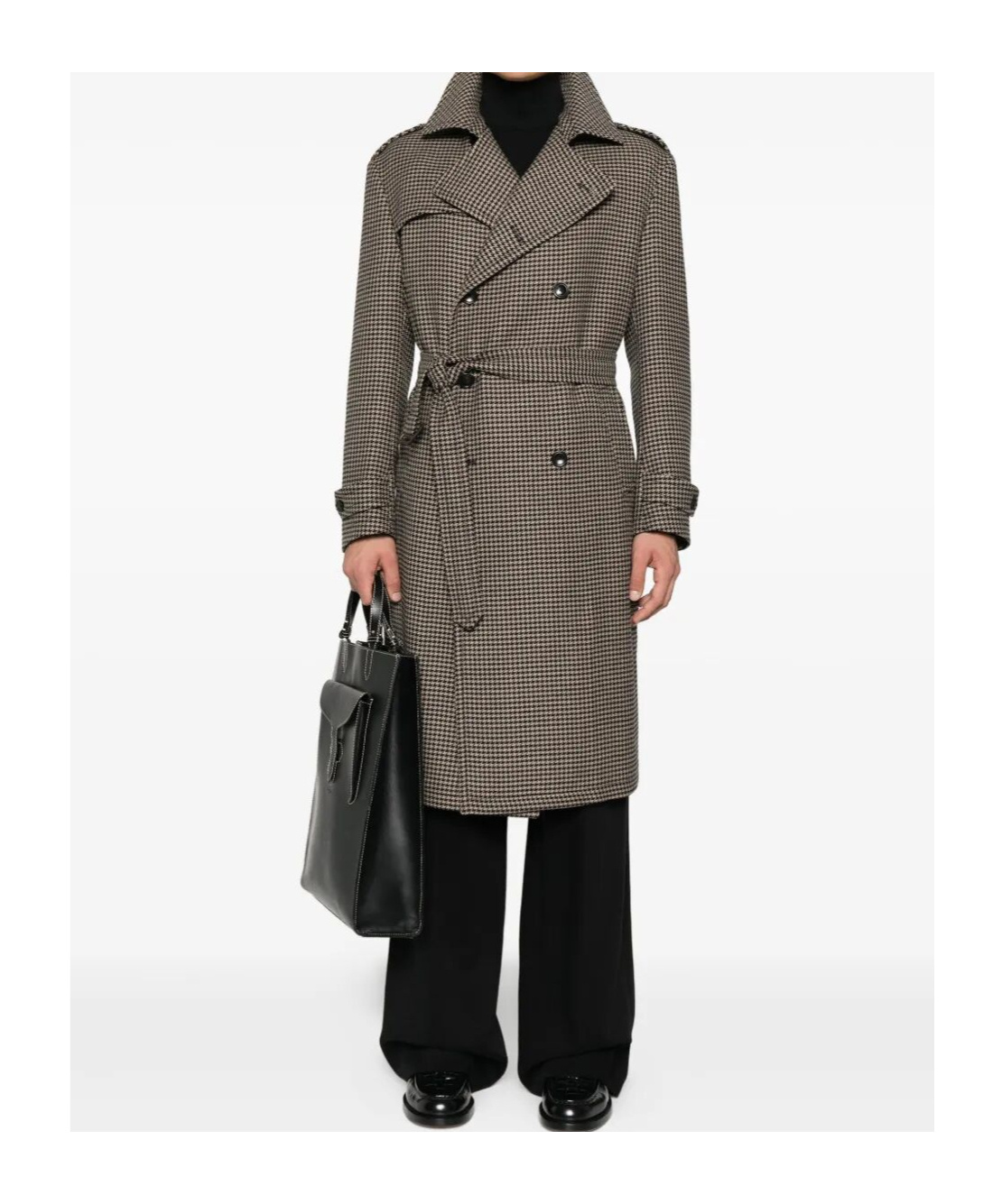 Tagliatore Houndstooth Double-breasted Coat In Brown