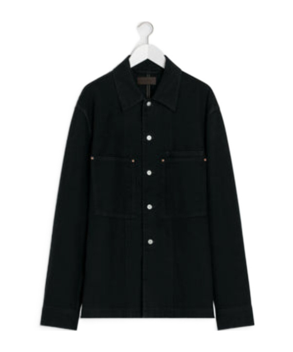 Lemaire Relaxed Fit Denim Shirt Featuring Front Pockets And Long Sleeves In Black