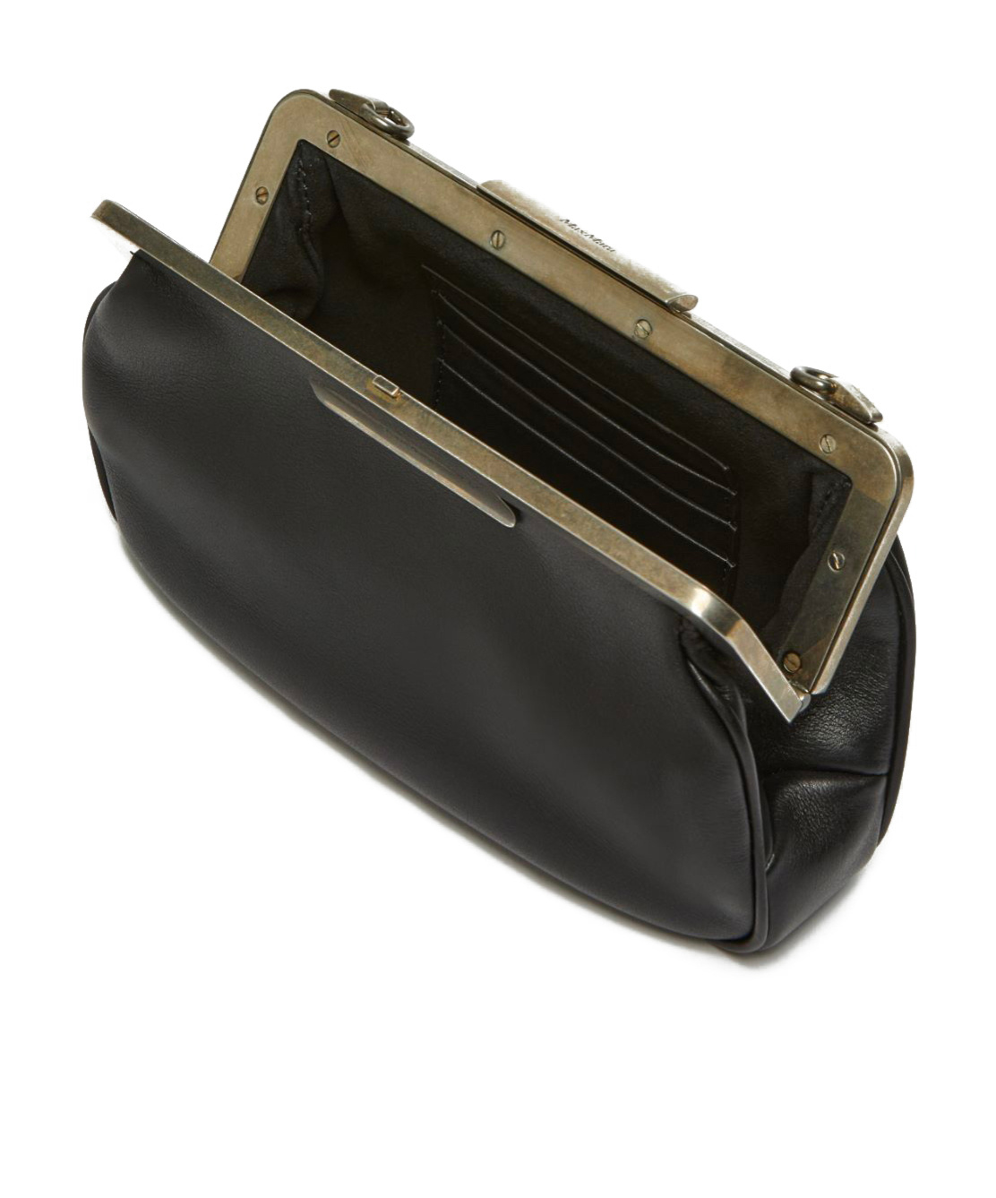 Max Mara Leather Clutch With Metal Logoed Detail In Black