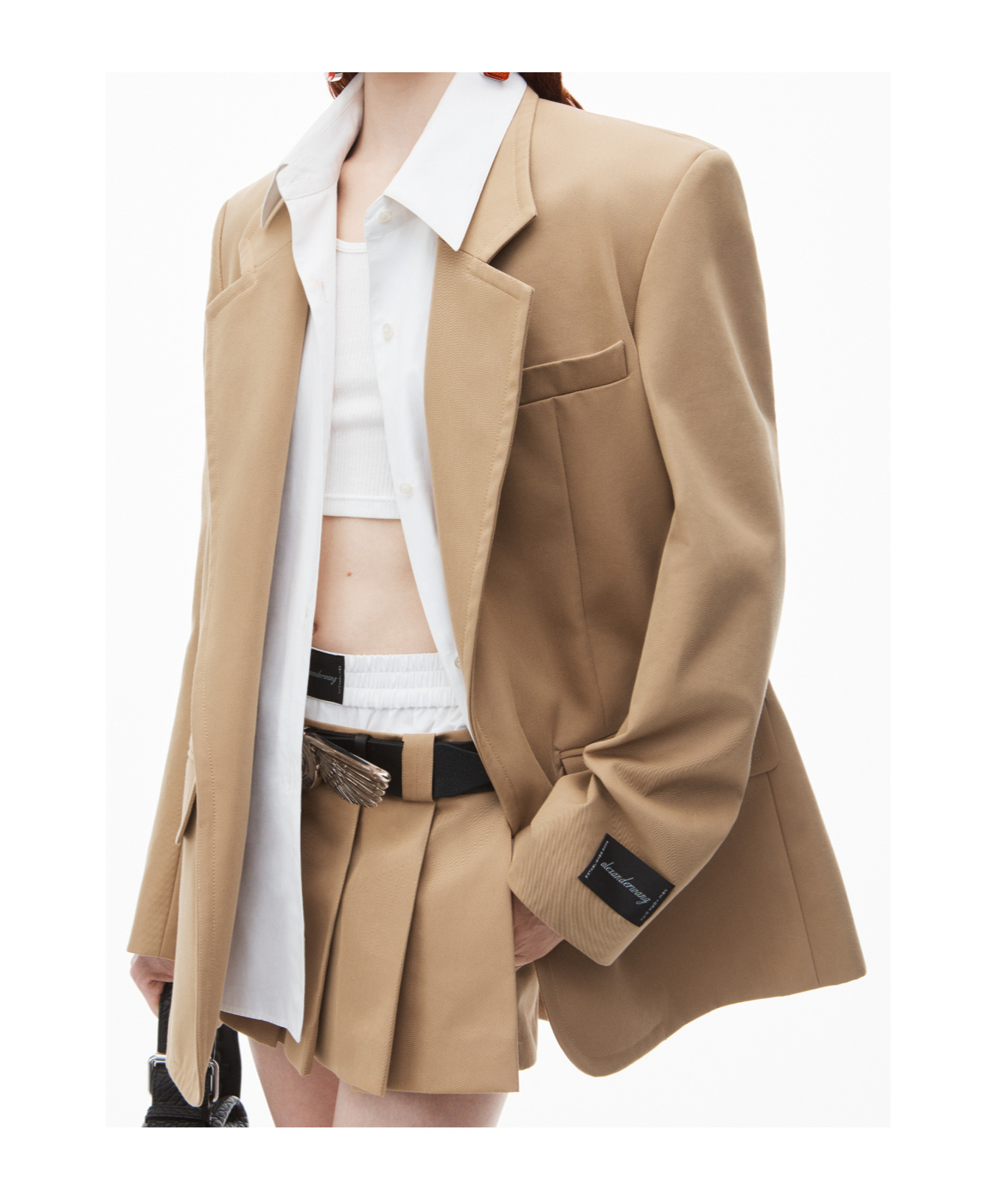 Alexander Wang Prestyled Oversized Boxy Blazer W/ Poplin Dickie In Nude