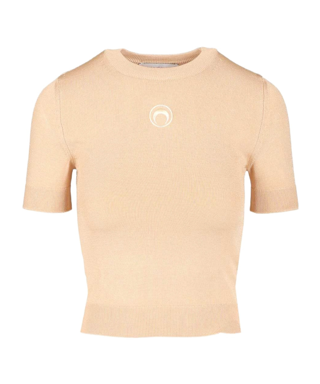 Marine Serre Embroidered Logo Short-sleeved Knit T-shirt In Neutral