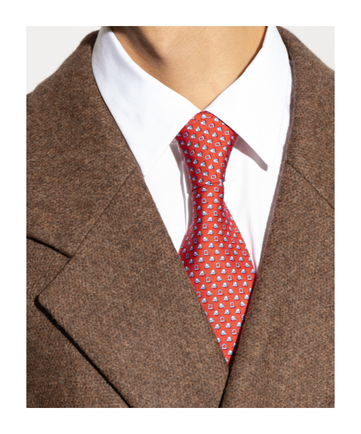 Ferragamo Blue Gancini Zebras Silk Tie In Red