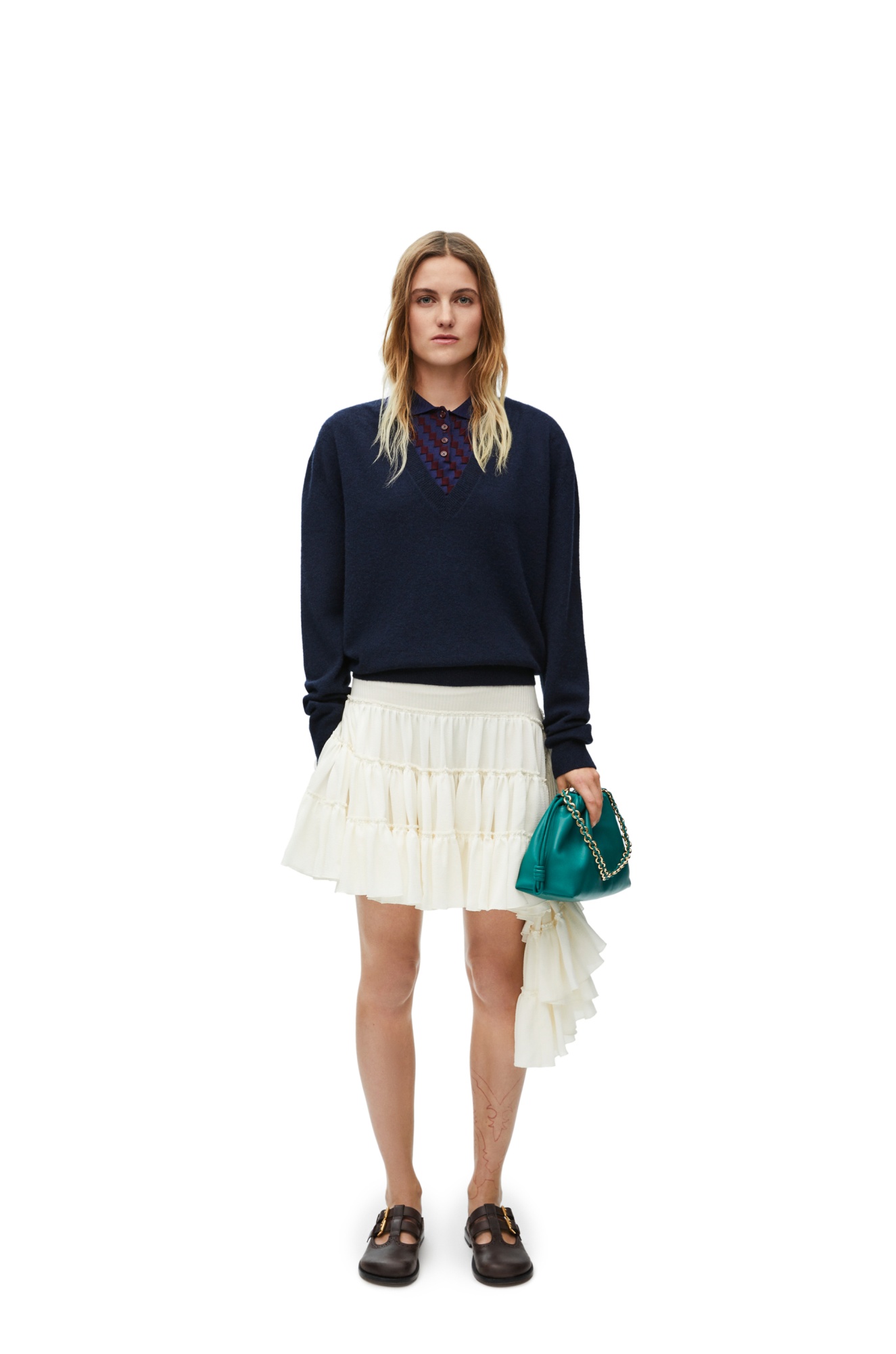 Loewe Anagram-embroidered V-neck Jumper In Blue