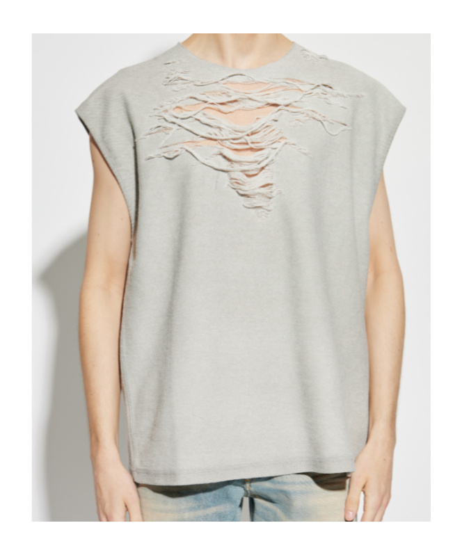 Diesel Crew Neck Distressed Sleeveless Vest In White