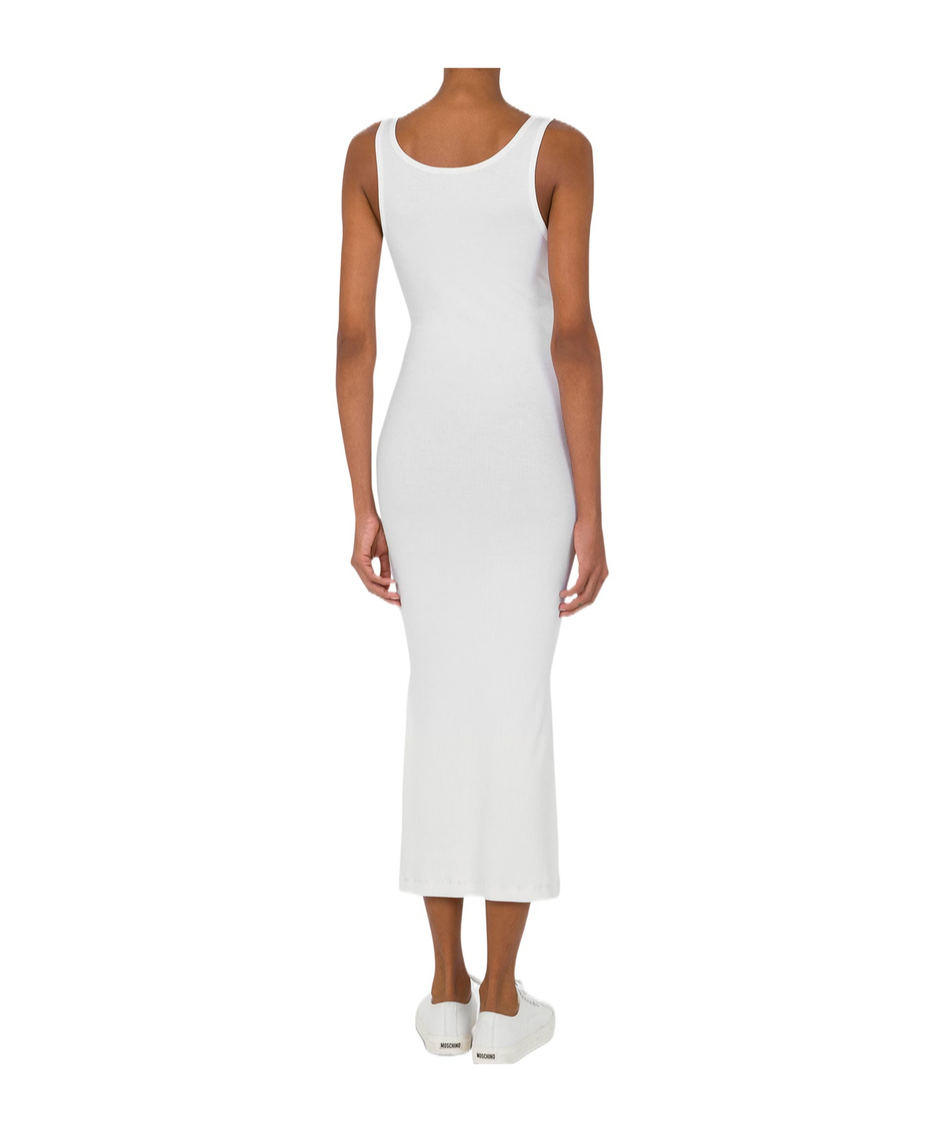 Moschino Open Back Midi Dress With Layered Ribbed Texture In White