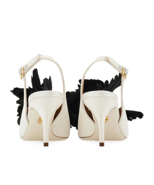 Ferragamo Flower Embellished Slingback In White