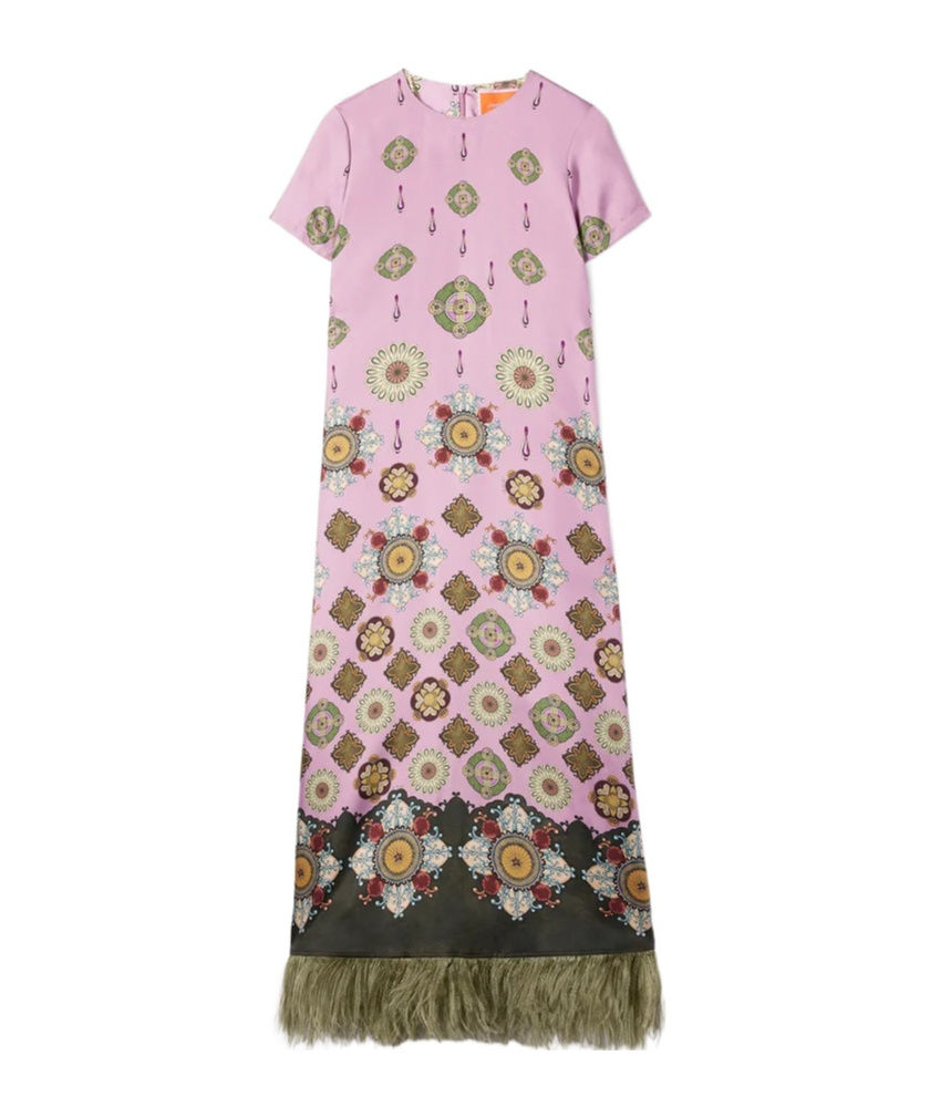 La Doublej Swing Feather-trimmed Maxi Dress In Pink