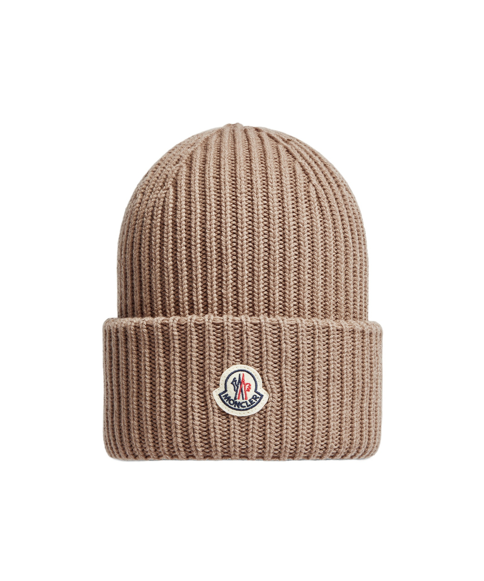 Moncler Ribbed Logo-patch Beanie Hat In Brown