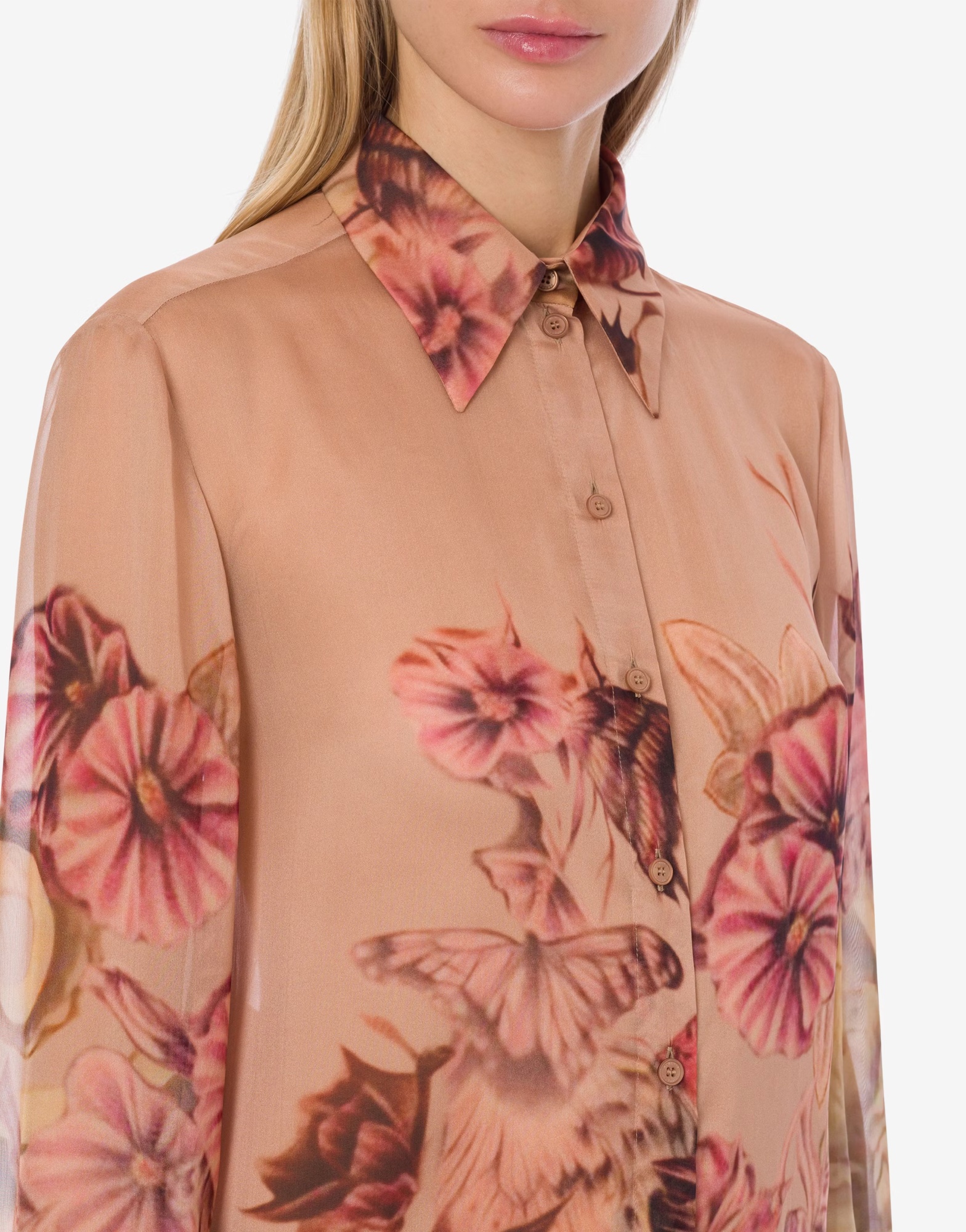 Shop Alberta Ferretti Tattoo-print Silk Shirt In Nude