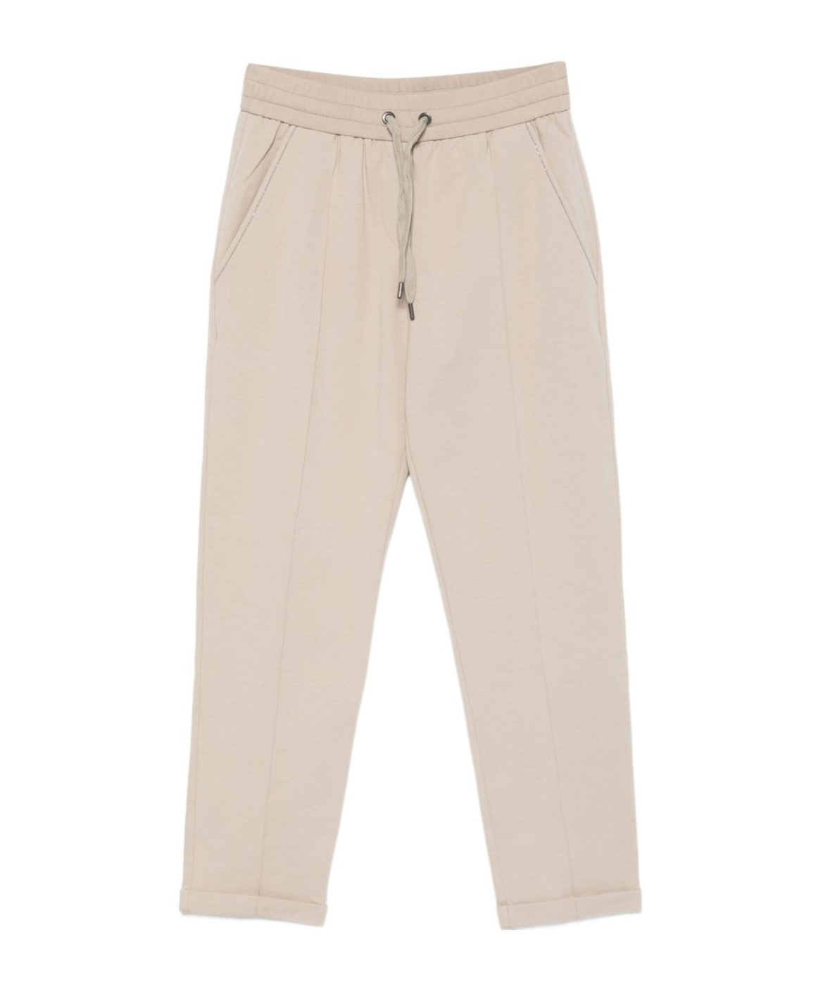 Brunello Cucinelli Cotton Joggers With Elastic Waistband And Side Pockets In Neutral