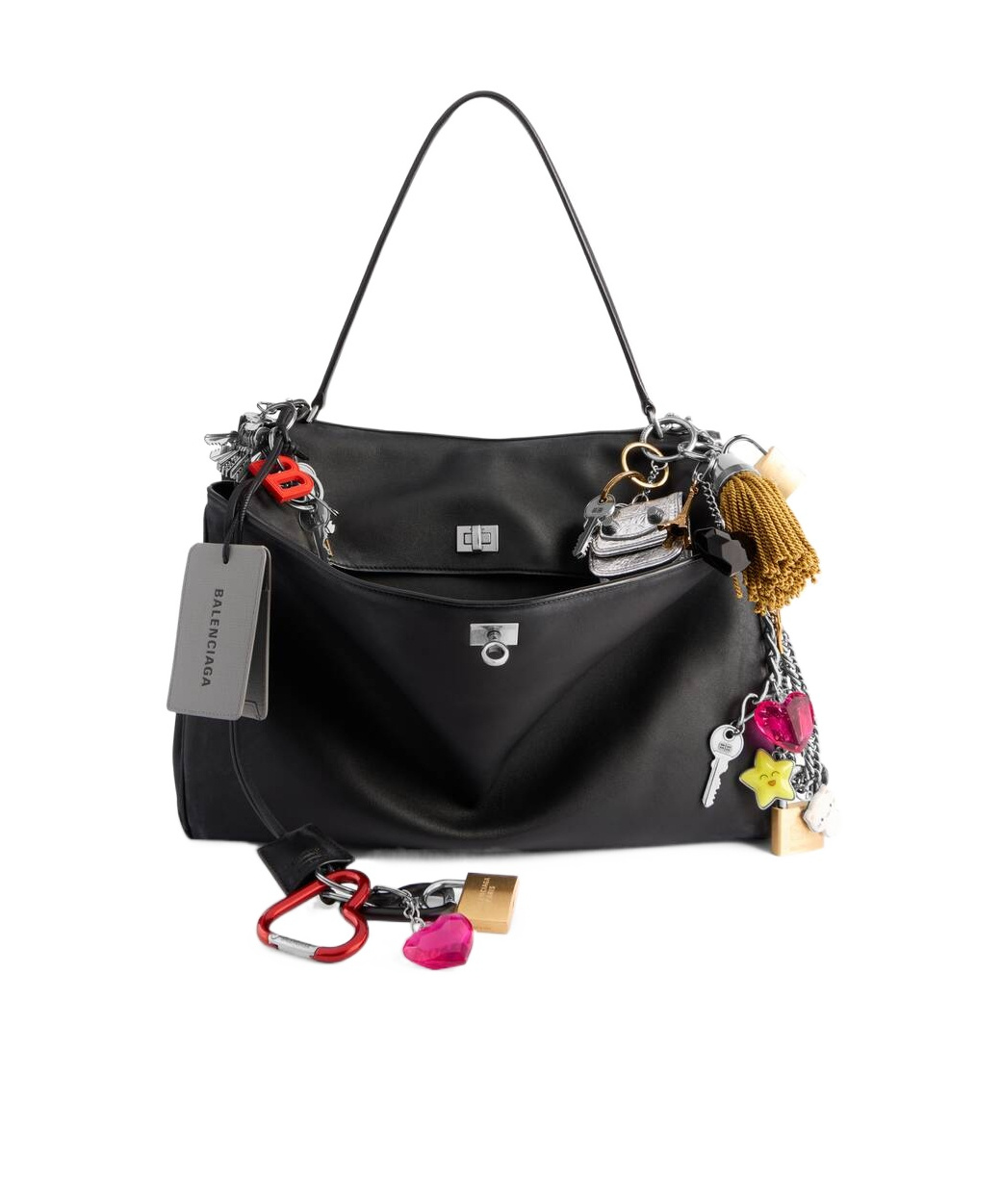 BALENCIAGA WOMEN'S RODEO LARGE HANDBAG WITH CHARMS  IN BLACK