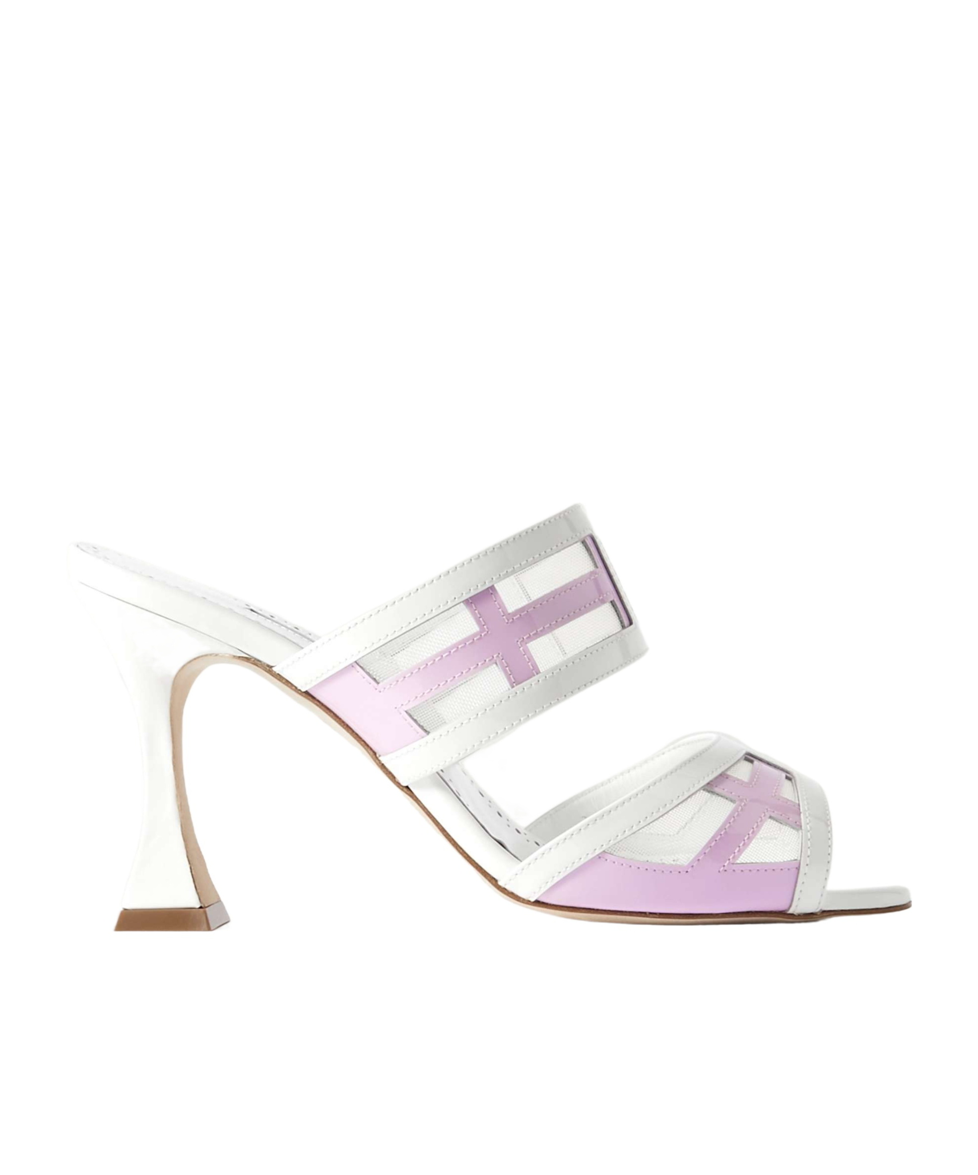 Manolo Blahnik Avespamu 90 Mesh-trimmed Two-tone Patent-leather Mules In White