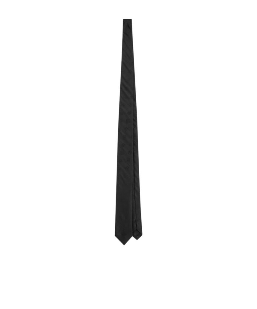 Dolce & Gabbana Black Tie With Tie Closure On The Rear And All-over Logo Embroidery In Silk Man In Black