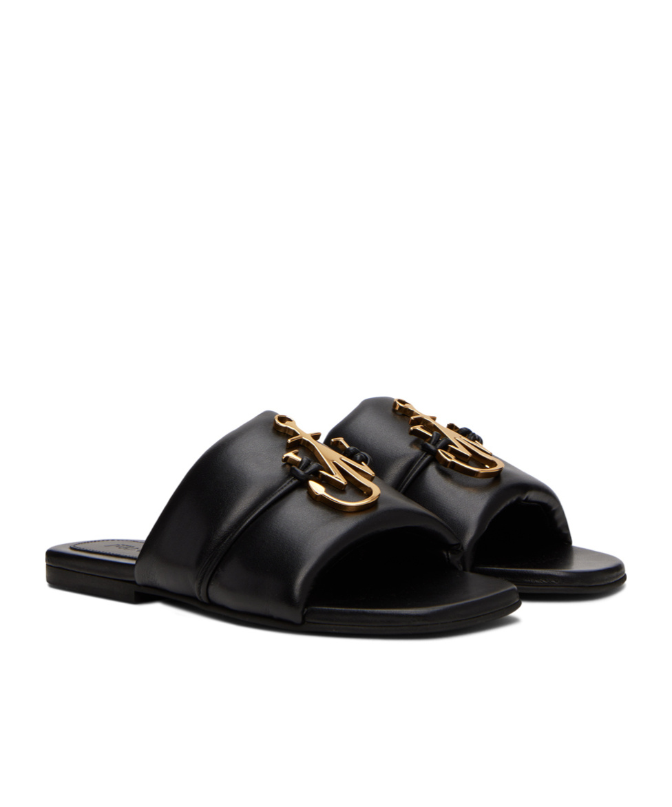 Jw Anderson J. W.anderson Solid Color Faux Leather Sandals With Golden Detail In Black