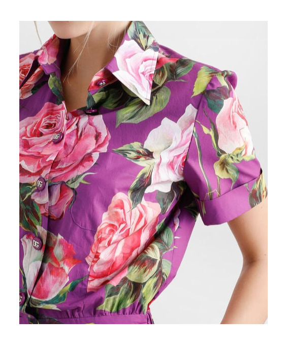 Dolce & Gabbana Cotton Playsuit With Rose Print In Multicolor