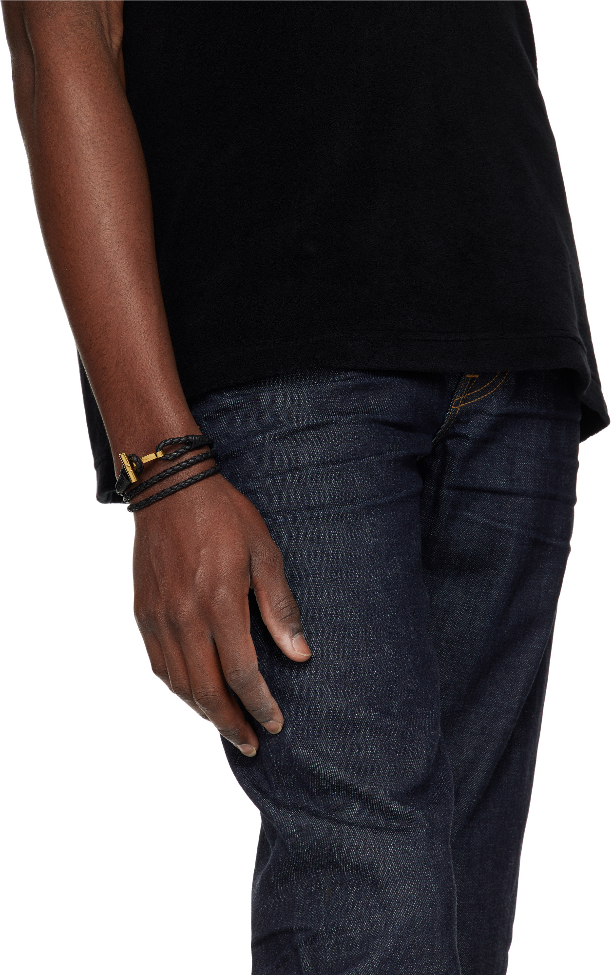 Tom Ford Leather T-plate Woven Bracelet With Braided Pattern In Black