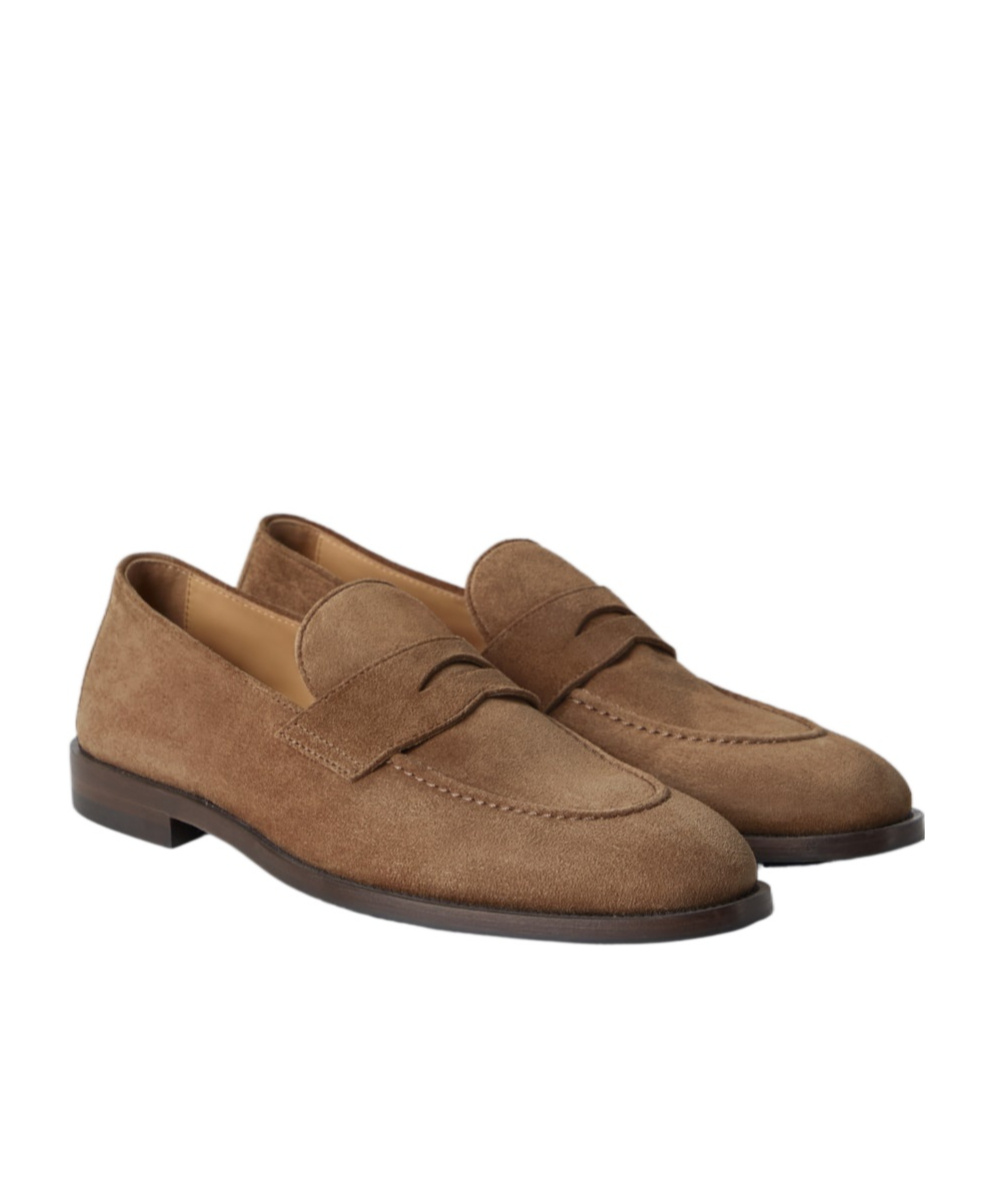 Brunello Cucinelli Suede Penny Loafers In Brown