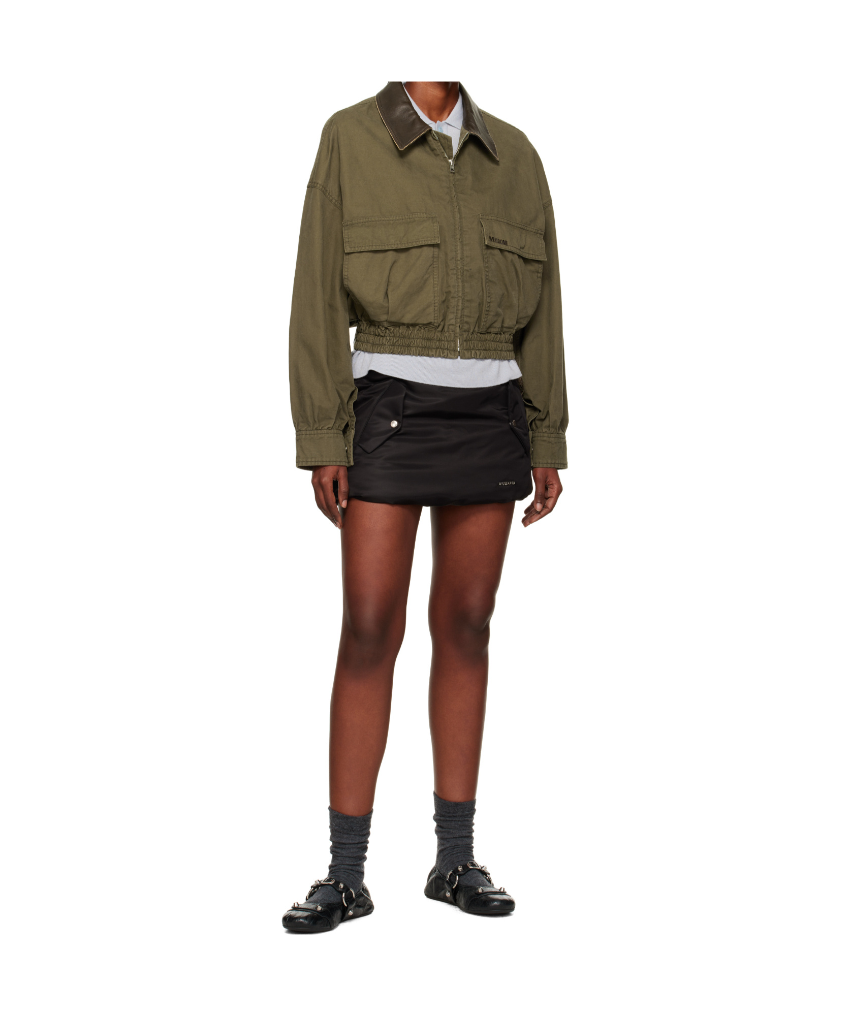 We11 Done Khaki Leather Collar Jacket In Brown